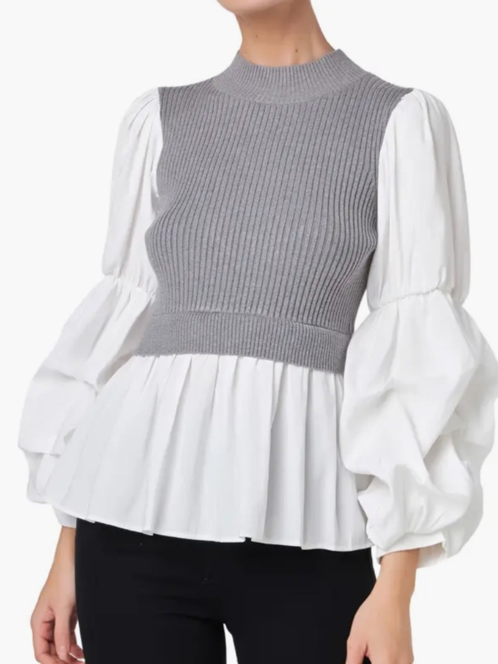Mixed media top the line of style puff sleeve sweater vest nwt small